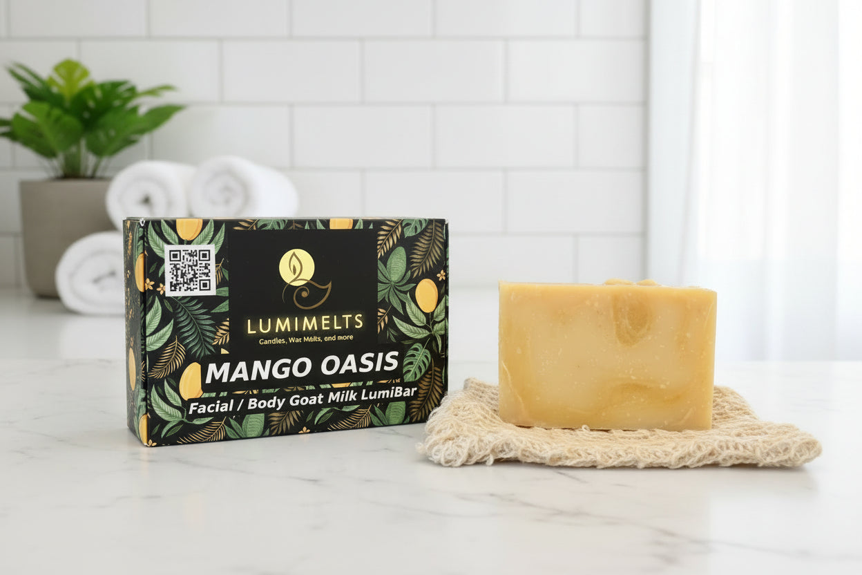 Lumielts Mango Oasis goat milk lumibar on a surface.